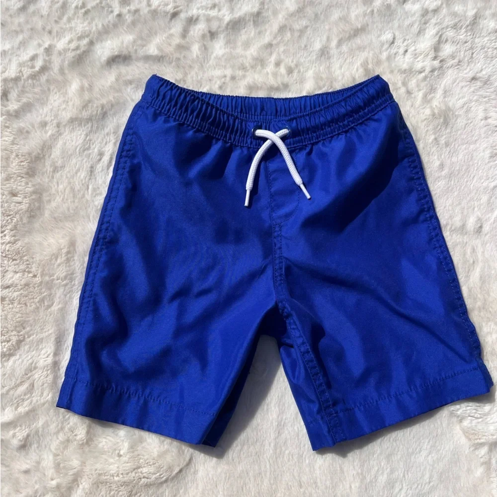 Lands’ End Boys Rash Guard Swim Set XS 4-5 Blue Neon + Swim Trunks